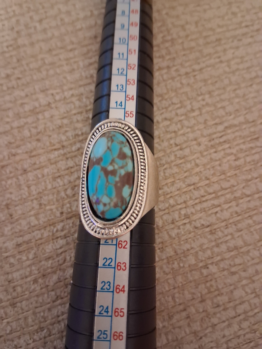 Turquoise Stone Silver Ring - Blue Green Oval Statement Ring